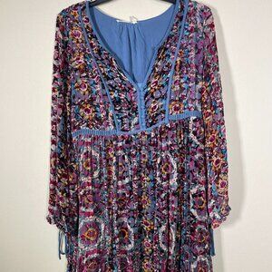 Floreat Women's Long Sleeve Velvet Floral Dress Medium